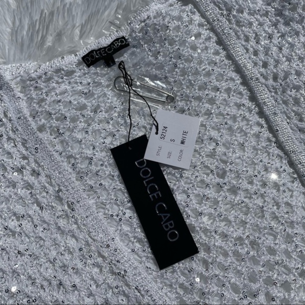 DOLCE CABO White Crochet Tassel Cardigan Small - Picture 8 of 9